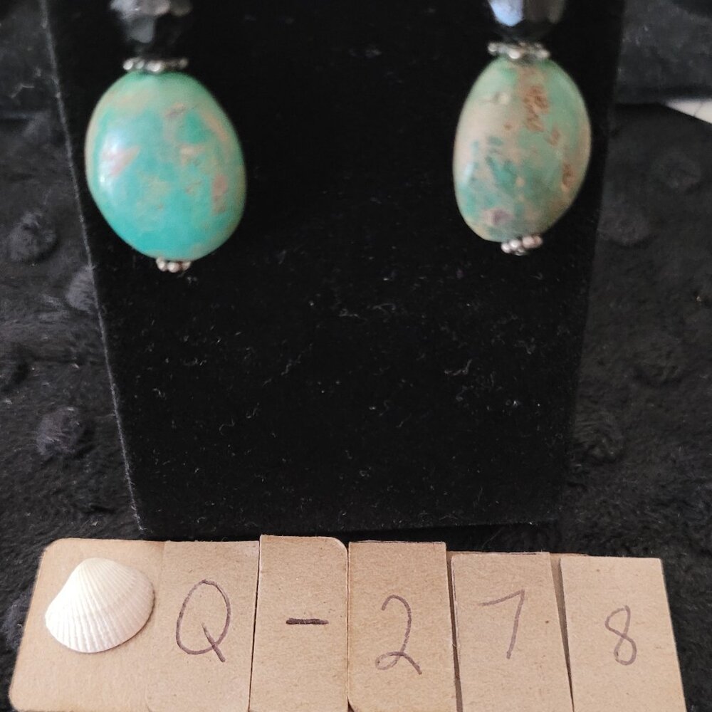 Item #Q278  Sterling Silver 1.25 in Turquoise drop stone dangles Earrings